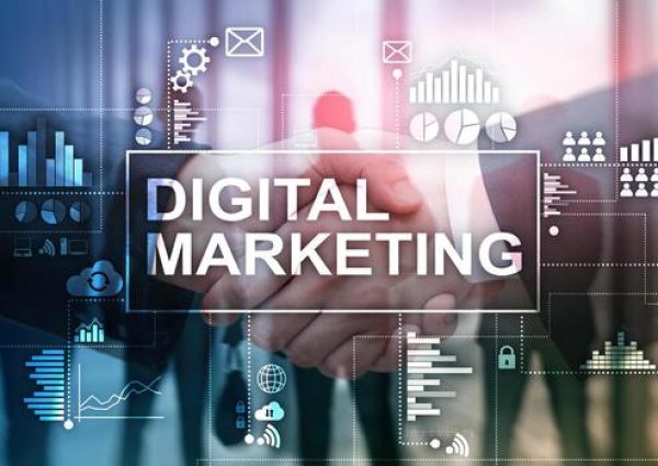 digital marketing concept on double exposure background photo